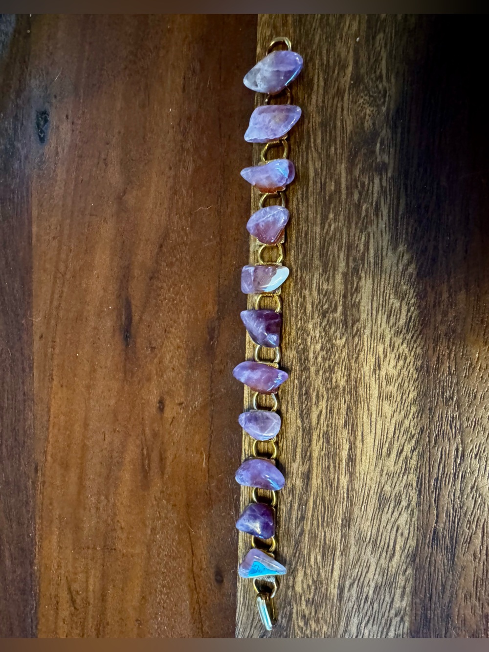 Vintage Gold Tone Multi Stone Bracelet Amethyst Chips Chunky Link